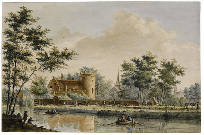 803160 Gezicht over de Vecht op het kasteel Loenersloot en het dorp Loenersloot.